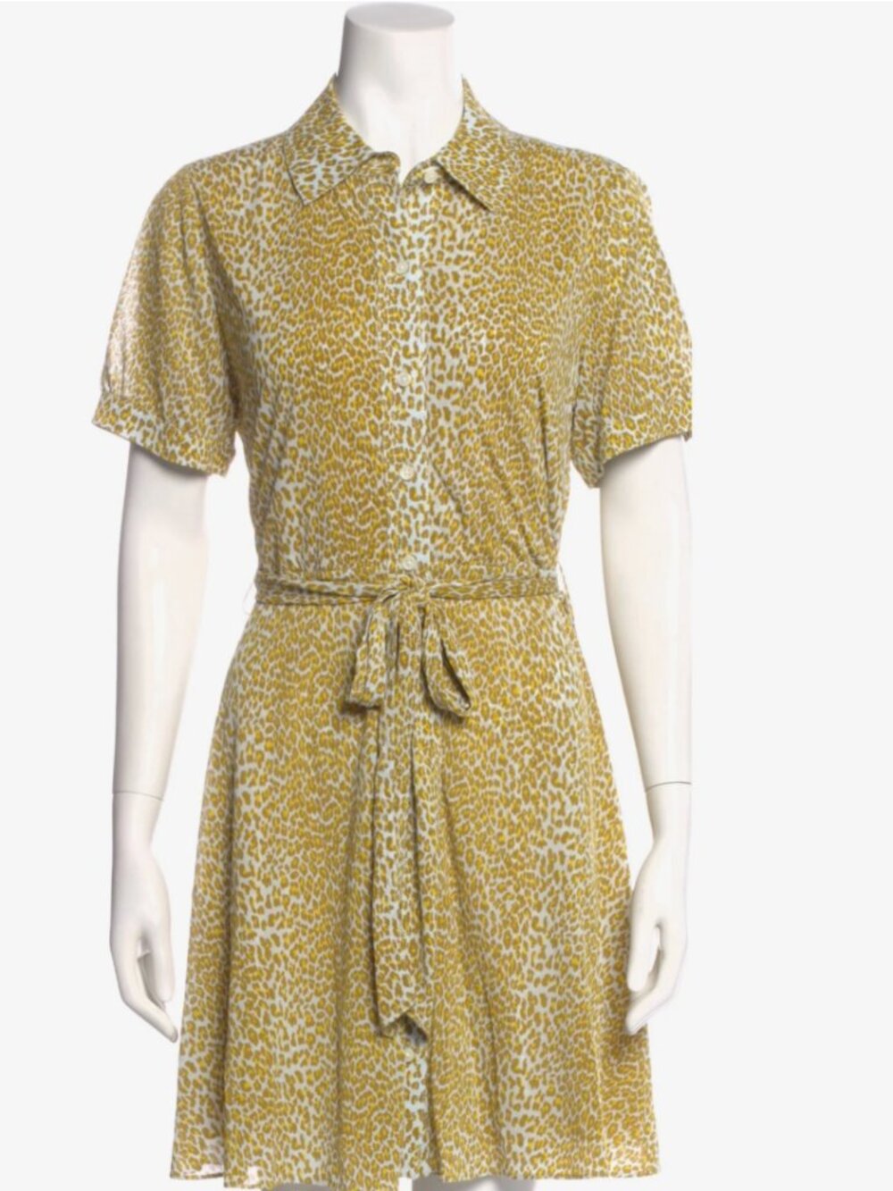 Diane Von Furstenberg Yellow Leopard Belted Button Front Jett Mini